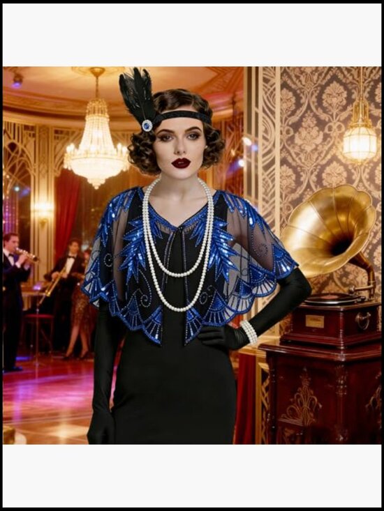 Roaring 20\'s Flapper Gatsby Accessories Set 10 Pieces Headpiece Shawl Gloves main image 4